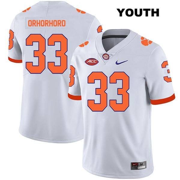 Youth Clemson Tigers #33 Ruke Orhorhoro Stitched White Legend Authentic Nike NCAA College Football Jersey LDO1246LU
